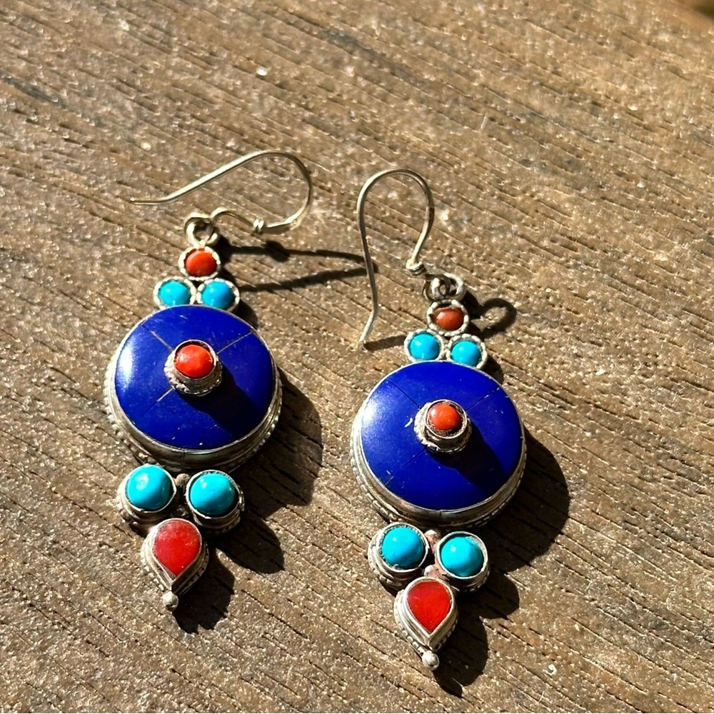 Handmade Sterling Silver Lapis Dangly Earrings